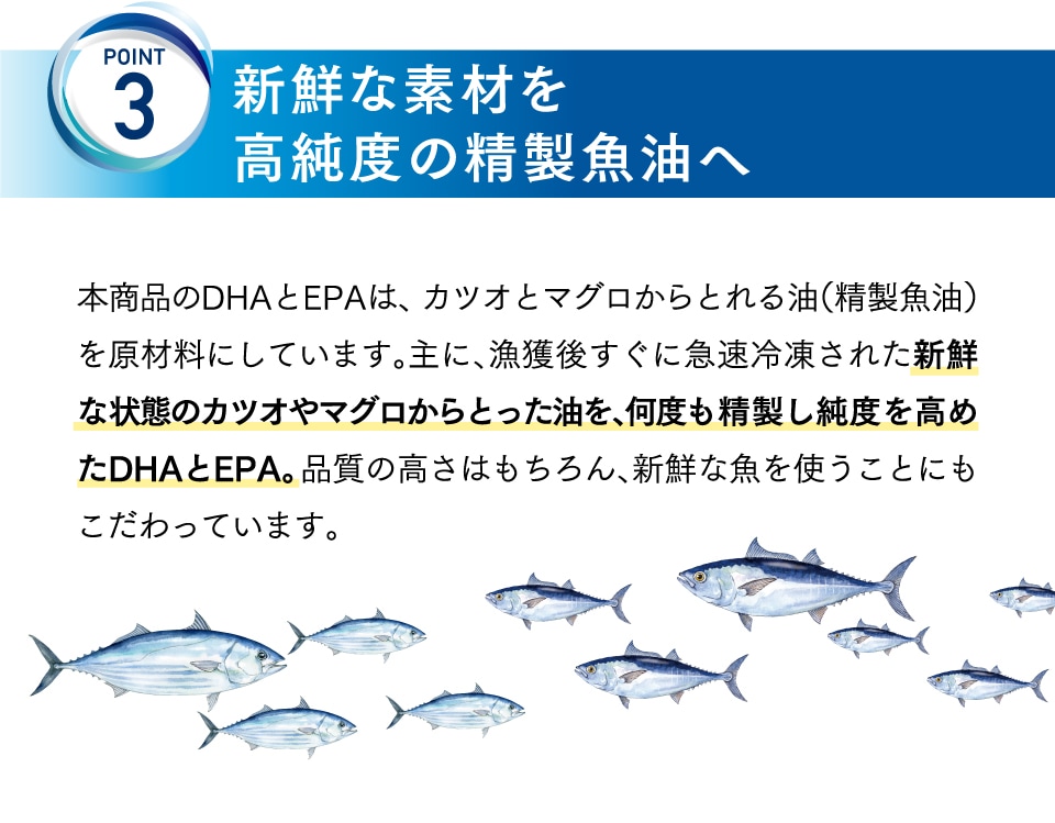 POINT3 新鮮な素材を高純度の精製魚油へ
